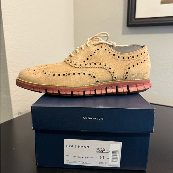 Cole Haan Zerogrand Remastered Unlined Wingtip Oxford Beige Suede - Picture 1 of 12